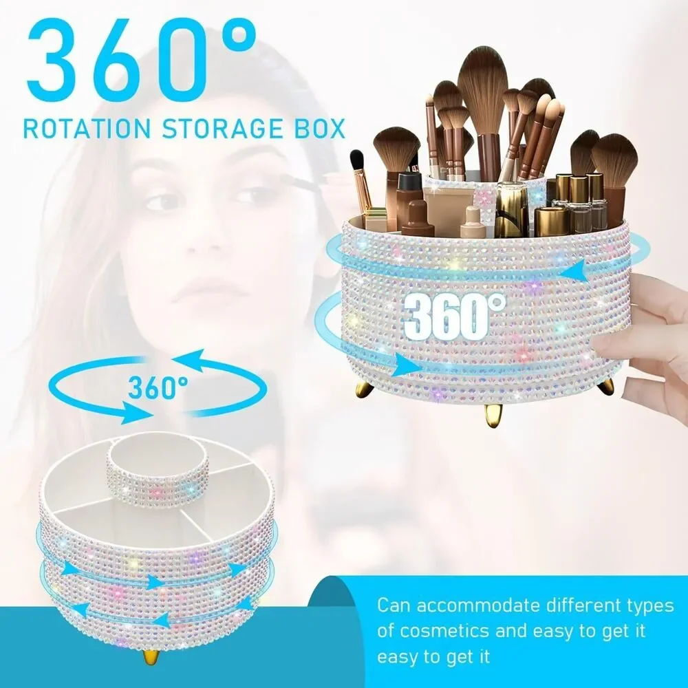 Diesisa 5Slot Makeup Brush Diamond White Cup 360° Rotating Makeup Brush Holder